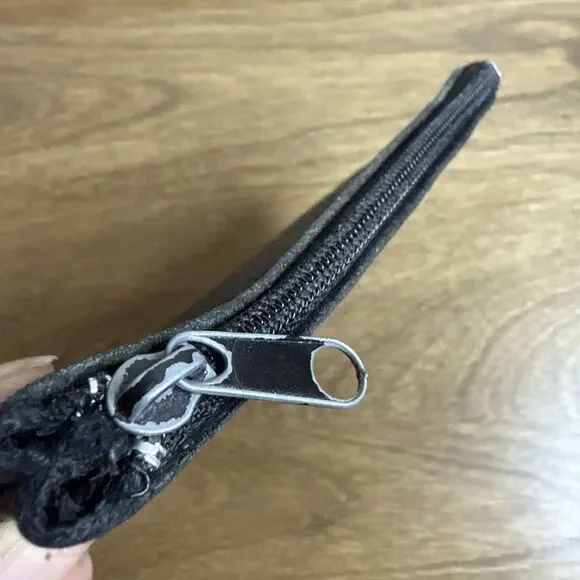 Harley Davidson Genuine Leather Black Small Coin Pouch Zip Embroidered Biker - Picture 3 of 8